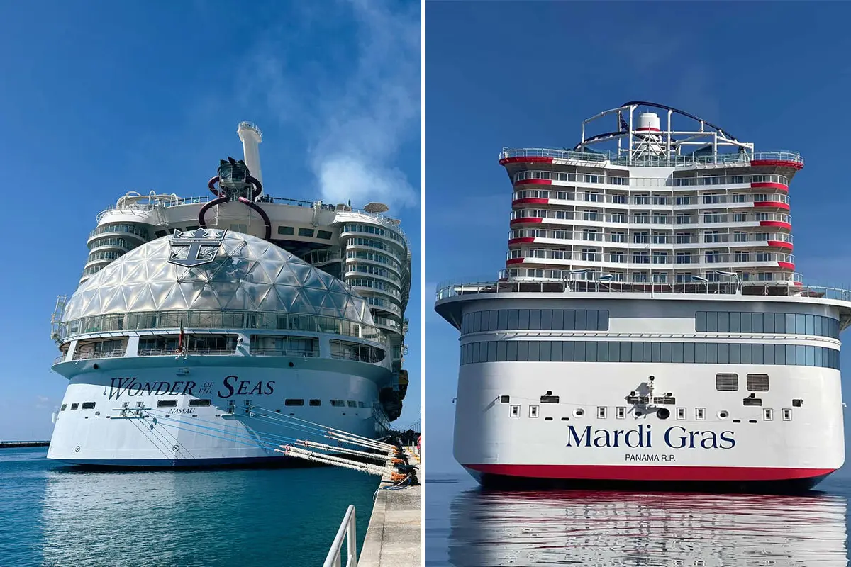 Wonder of the Seas, left. Mardi Gras, right.