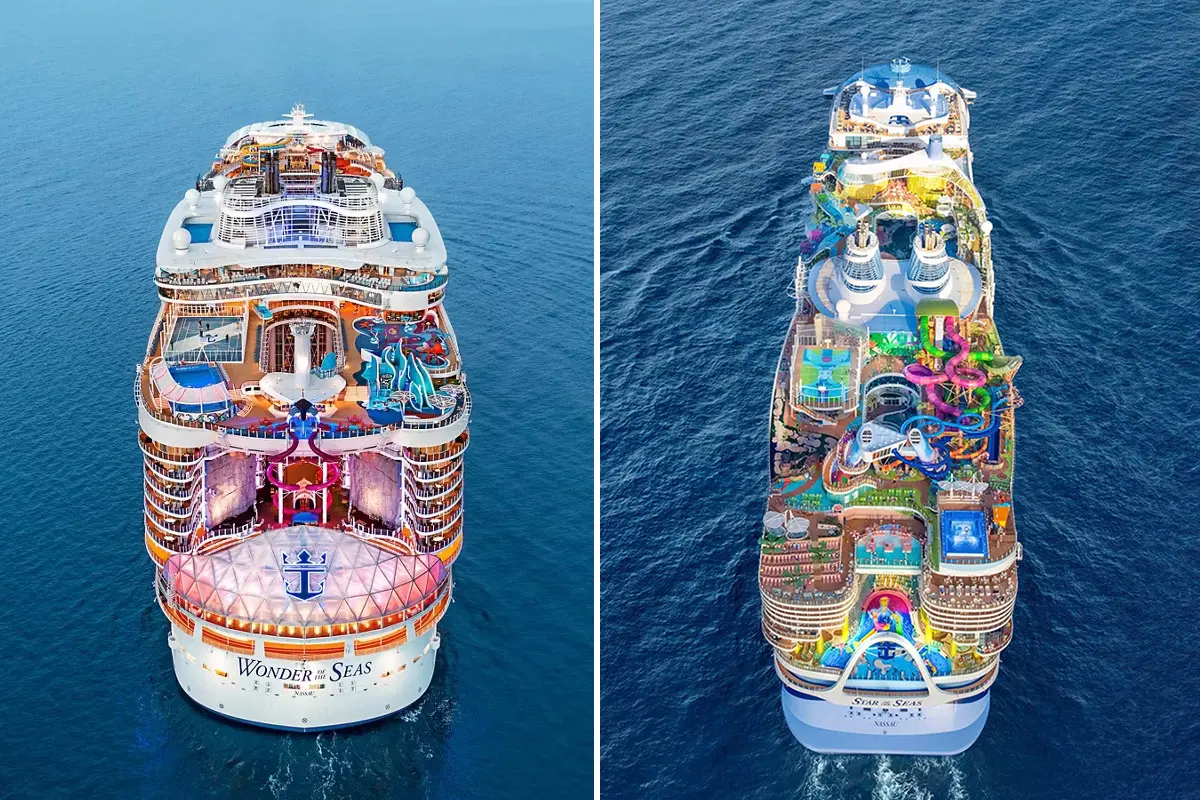 Wonder of the Seas, left. Star of the Seas, right