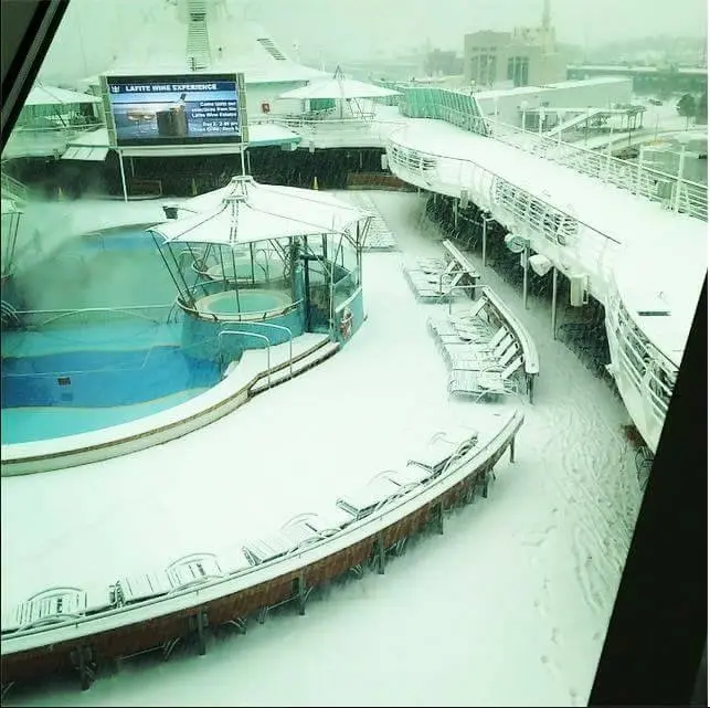 Snow on pool deck